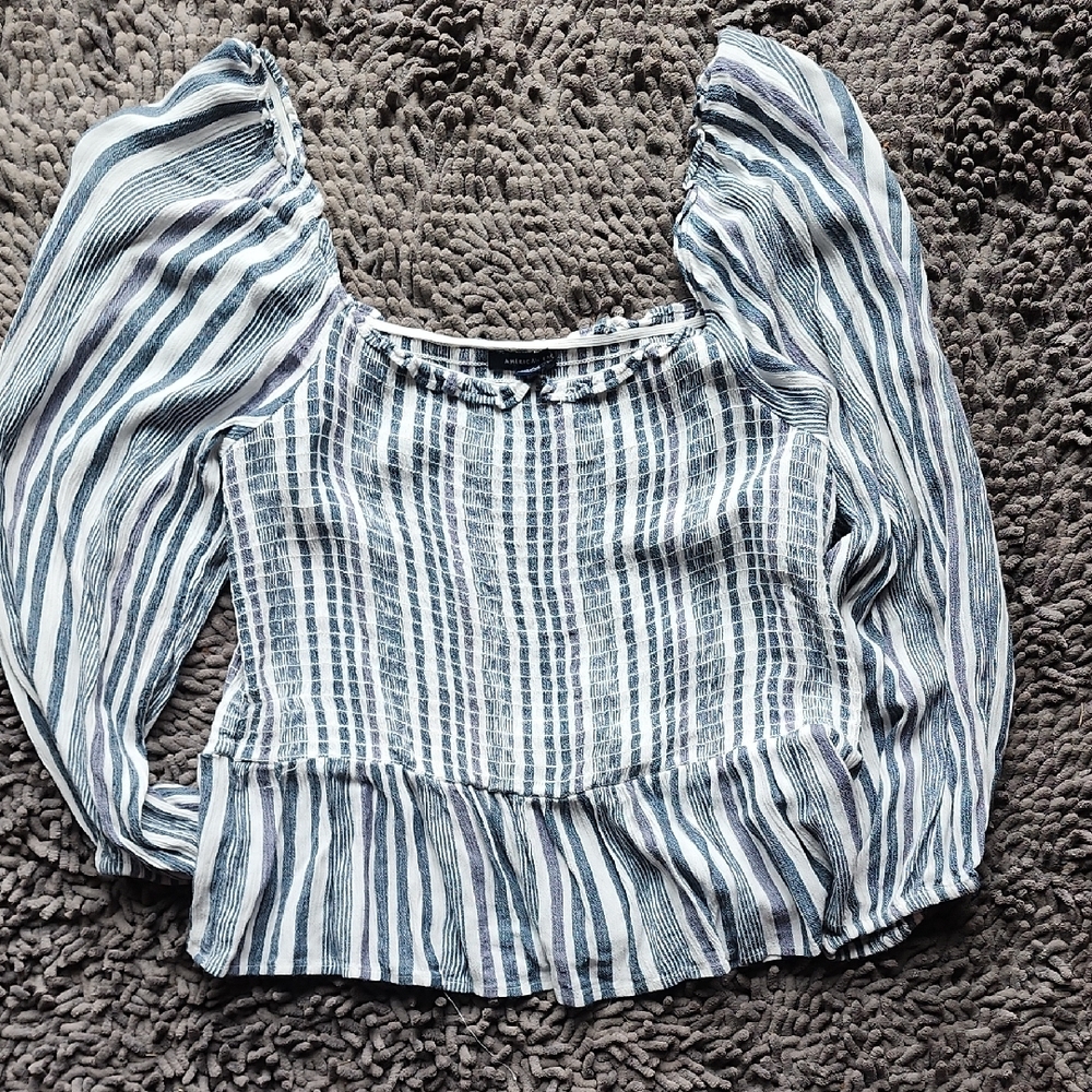 American Eagle Outfitters Blue and White Striped Blouse